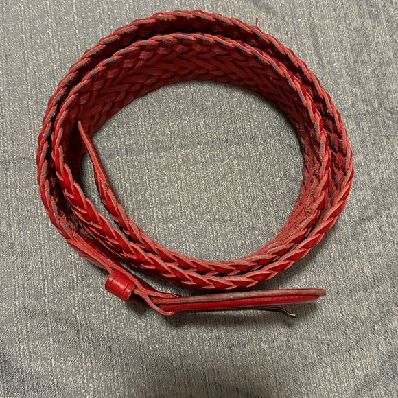 Red Braided Leather Wide Belt Made in Turkey - Picture 4 of 10